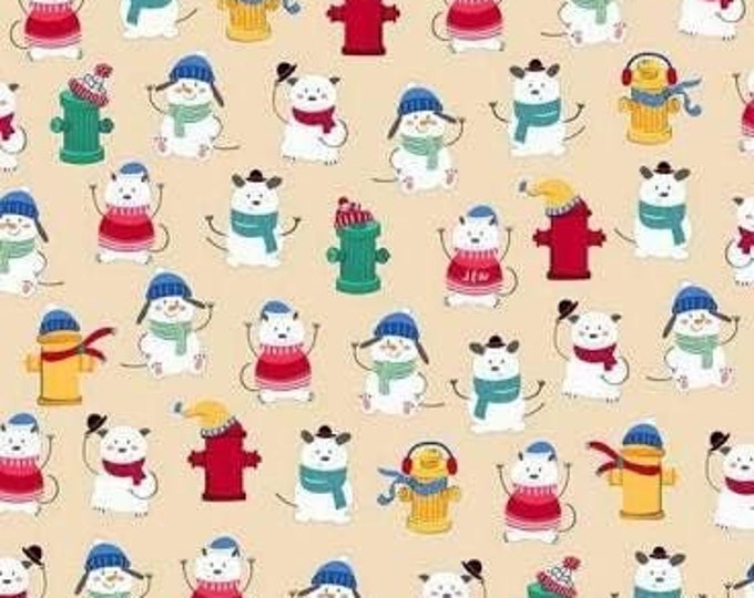 Quilting Treasures Chilly Dogs Winter Dogs Fire Hydrants Cream Premium Quality 100% Cotton Fabric (QT1097)