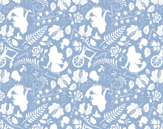 Camelot Fabrics Sleeping Beauty - Aurora Silhouette Light Blue Premium Quality 100% Cotton Fabric (CA1082KK)