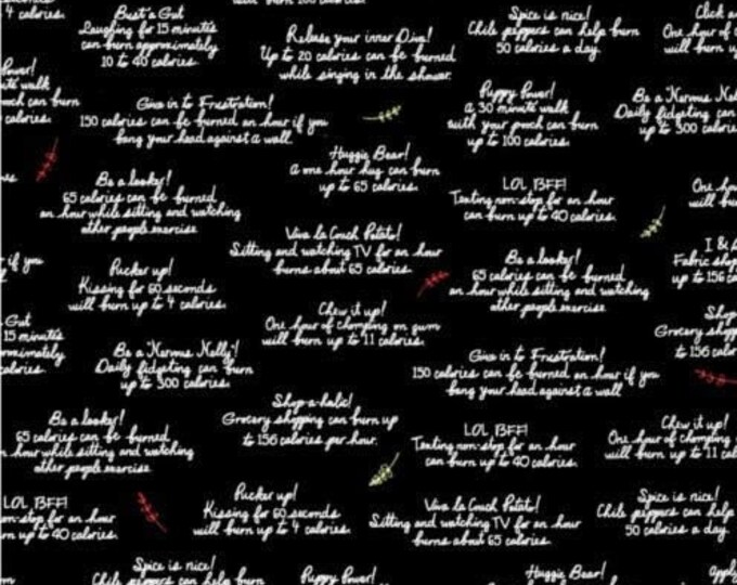 Quilting Treasures Healthy Eats How to Burn Calories Phrases Premium Quality 100% Cotton Fabric (QT667)