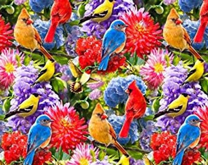 Birds and Flowers Premium Quality 100% Cotton Fabric (M16KK)