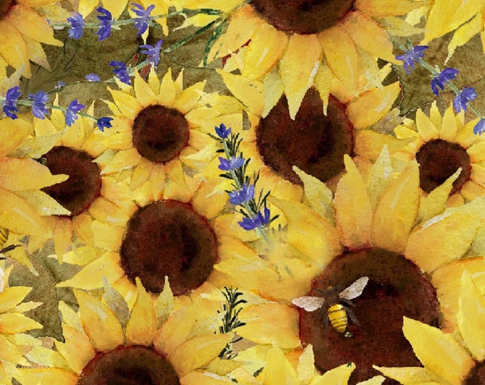 3 Wishes Locally Grown by Beth Albert 20195 Yellow Sunflower Field Premium Quality 100% Cotton Fabric (WF3)