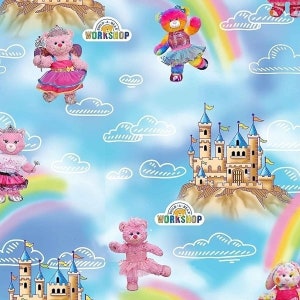 Print Concepts Inc Build A Bear Princess Castle Blue/Multicolor Premium Quality 100% Cotton Fabric (M362)