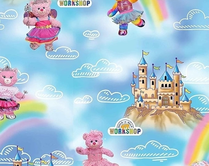 Print Concepts Inc Build A Bear Princess Castle Blue/Multicolor Premium Quality 100% Cotton Fabric (M362)