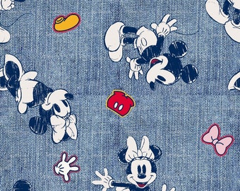Springs Creative Mickey Minnie Den Badge In Blue White Premium Quality 100% Cotton Fabric (SC99CC)