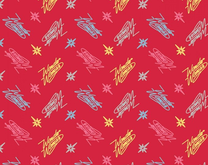 Camelot Fabrics Wonder Woman 1984 Neon Logo Red Premium Quality 100% Cotton Fabric (CA1392KK)