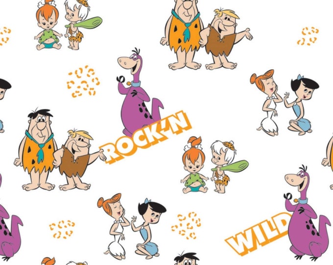 Camelot Fabrics The Flintstones 2 Gangs A Rock'n White Premium Quality 100% Cotton Fabric (CA861KK)