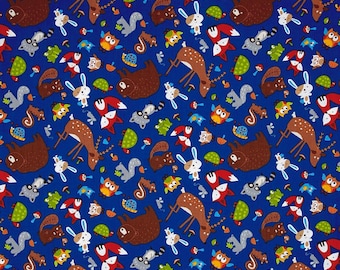 Timeless Treasures Foragers Tossed Woodland Animals Royal Premium Quality 100% Cotton Fabric (TT489)