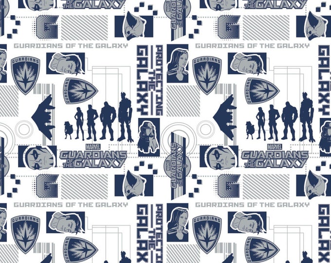 Camelot Fabrics Marvel Guardians of the Galaxy Silhouettes - Blue on White Premium Quality 100% Cotton Fabric (CA243)