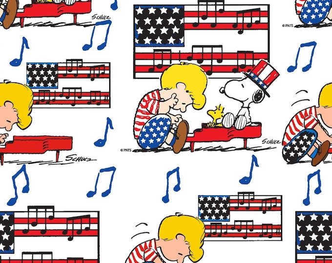 Springs Creative Patriotic Peanuts Schroeder Snoopy Americana White Premium Quality 100% Cotton Fabric (SC8XX)