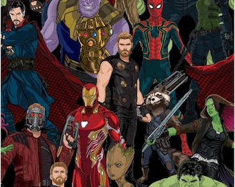 Springs Creative Marvel Avengers Infinity War Universal Characters Packed Multicolor Premium Quality 100% Cotton Fabric (SC1557KK)