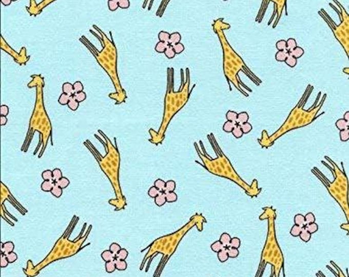 Timeless Treasures Jungle Animals Tossed Giraffes Aqua Premium Quality 100% Cotton Fabric (TT47)