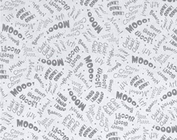 Quilting Treasures Animal Farm Animal Sounds in Words Gray Premium Quality 100% Cotton Fabric (QT692)