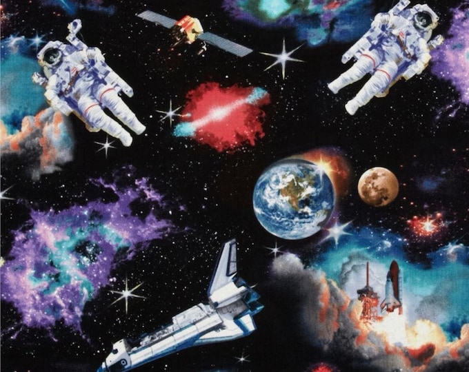 Elizabeth's Studio in Space Astronauts Black Premium Quality 100% Cotton Fabric (ES229)