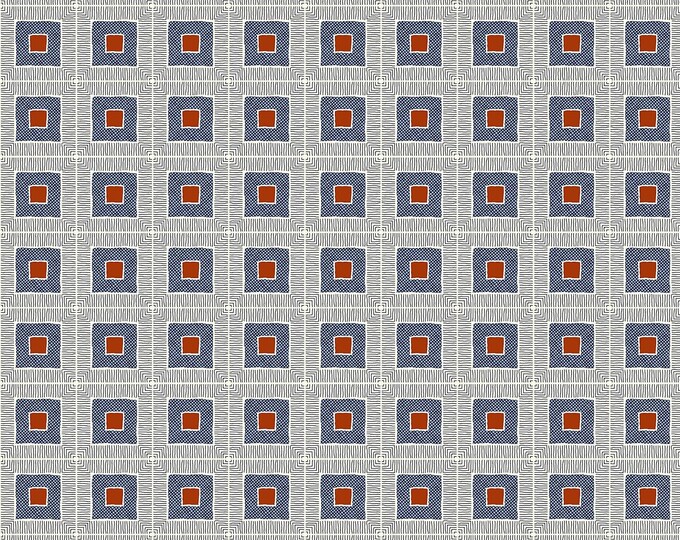 Quilting Treasure Gretta Squares Navy Premium Quality 100% Cotton Fabric (QT790)