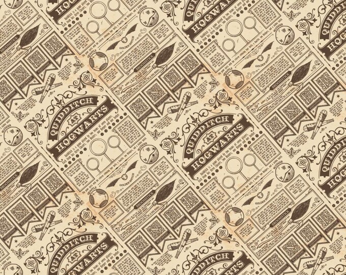Camelot Fabrics Harry Potter Quidditch at Hogwarts in Brown Premium Quality 100% Cotton Fabric (CA1085)