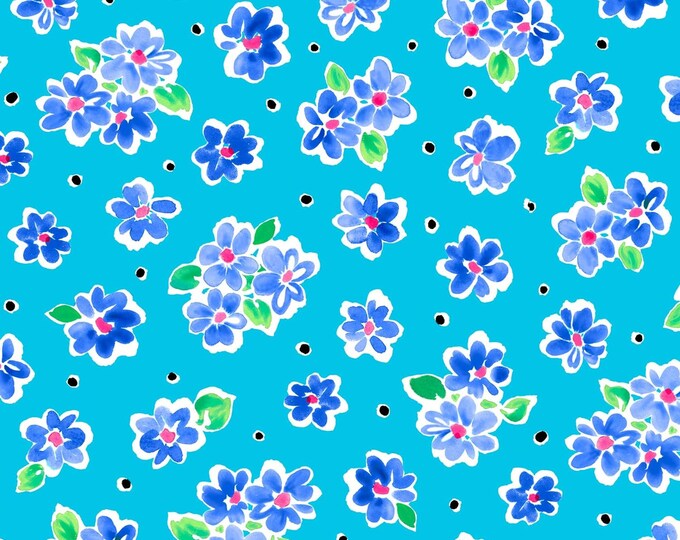 Quilting Treasure Delilah Tossed Floral Dark Turquoise Premium Quality 100% Cotton Fabric (QT763)