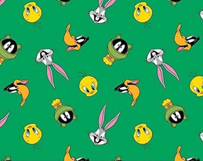 Camelot Fabrics Looney Tunes Tossed Faces in Green Premium Quality 100% Cotton Fabric (CA323AA)