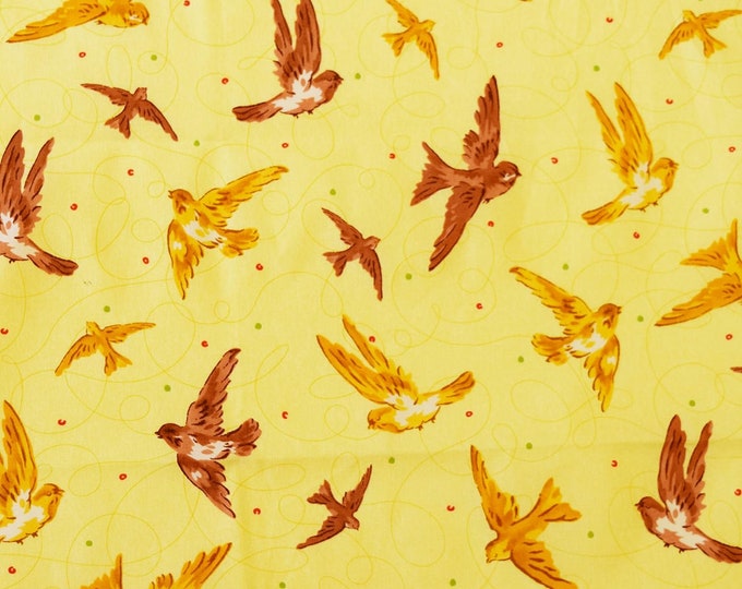 Quilting Treasures Marlena Birds Yellow Premium Quality 100% Cotton Fabric (QT861)