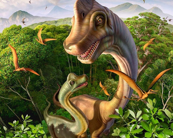 Brachiosaurus 35"x43" Panel   David Textiles Premium quality Cotton fabric by the Panel (M28KK)