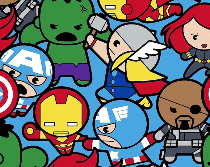 Springs Creative Marvel Avengers Kawaii All in The Pack Multicolor Premium Quality 100% Cotton Fabric by 1/2 of a Yard. (SC574HALFYARD)