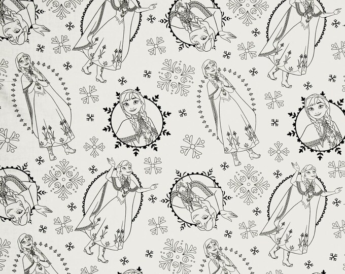 Camelot Fabrics Disney Frozen Anna White Premium Quality 100% Cotton Fabric (CA406)