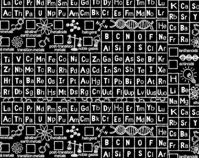 Timeless Treasures Science Theme Periodic Table Black Premium Quality 100% Cotton Fabric (TT1150KK)