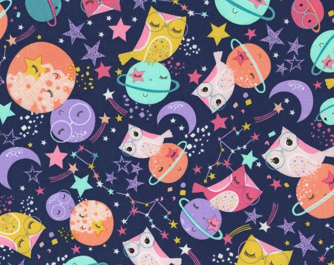 Timeless Treasures Owls On Planets Midnight Premium Quality 100% Cotton Fabric (TT701)