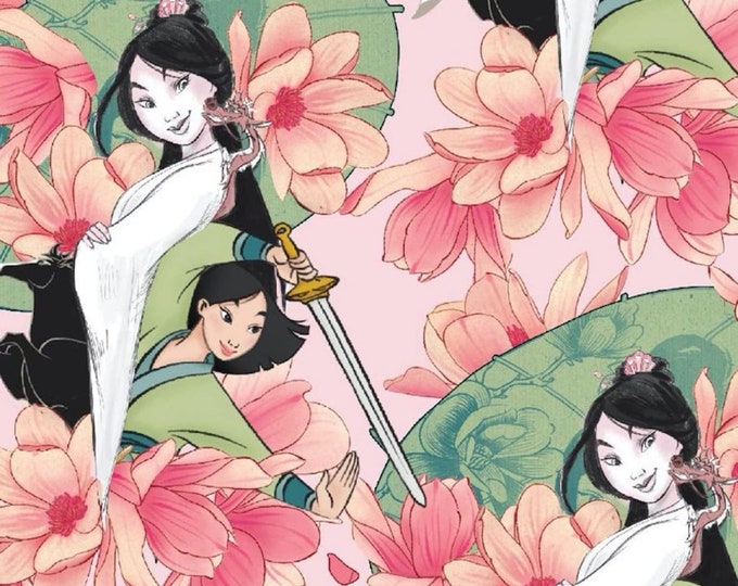 Springs Creative Disney Princess Mulan Floral Light Pink Premium Quality 100% Cotton Fabric (SC34XX)