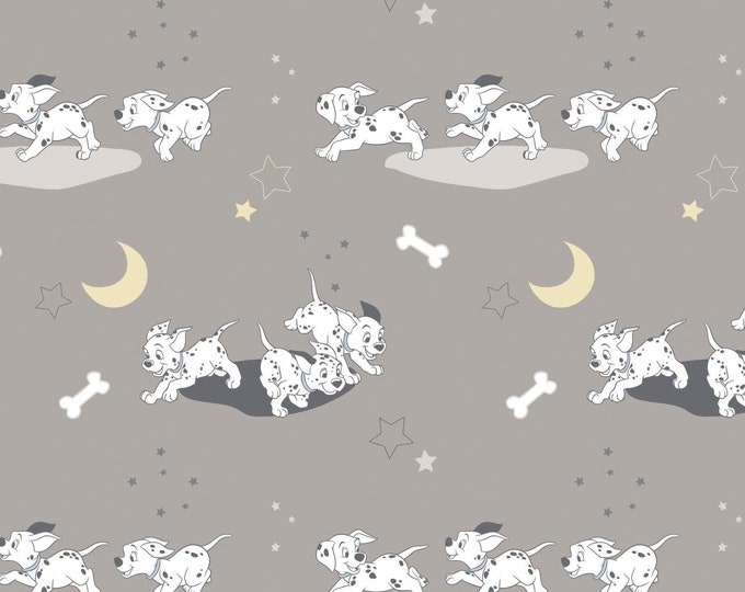 Camelot Fabrics Disney 101 Dalmatians Puppies Running Dogs Grey Premium Quality 100% Cotton Fabric (CA26)