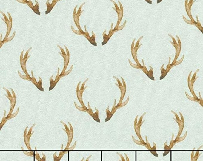 Camelot Fabrics Winter Woods Antlers Light Mint Green Premium Quality 100% Cotton Fabric (CA1188)