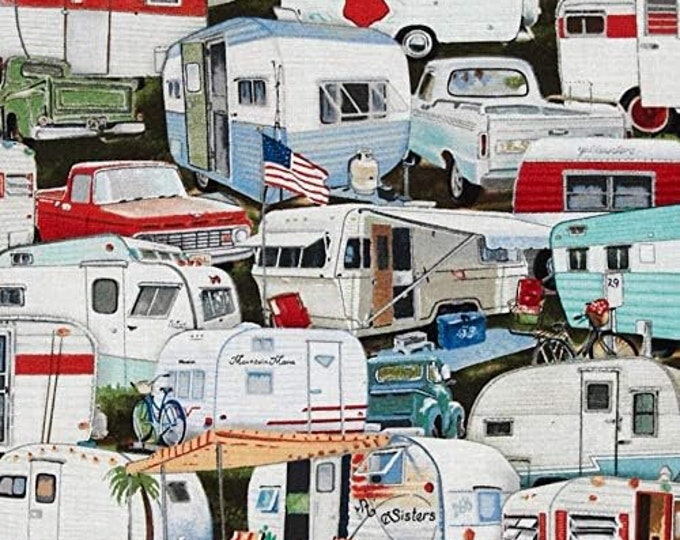 Elizabeth's Studio Vintage Trailers Packed Trailer Multi Premium Quality 100% Cotton Fabric (ES350)