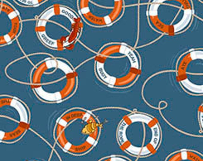 Quilting Treasures In deep ship Blue Red and White Lifebuoys Premium Quality 100% Cotton Fabric (QT749)