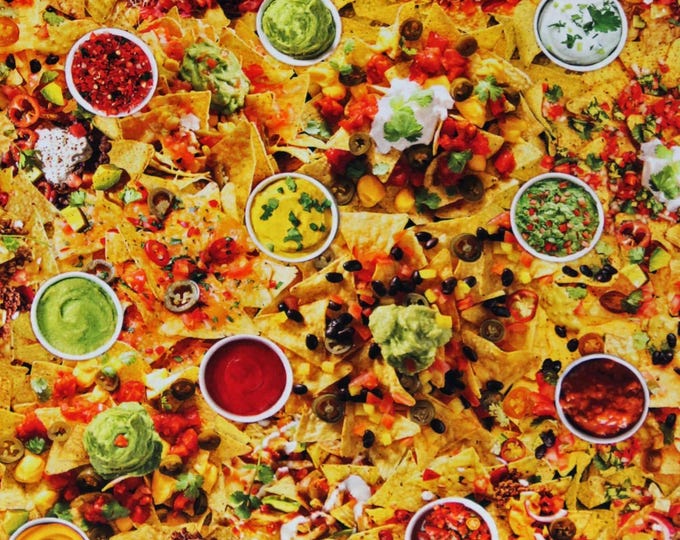 Timeless Treasures Loaded Nachos Supreme Tortilla Chips Salsa Guacamole Pico de Gallo Premium Quality 100% Cotton Fabric (TT622CC)