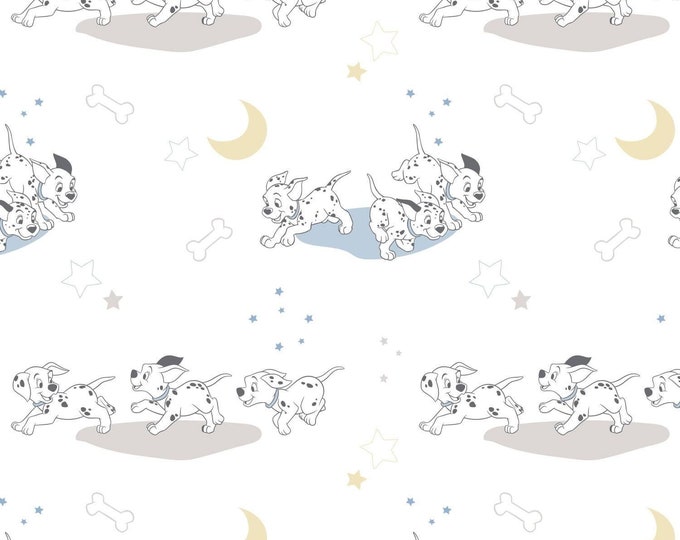 Camelot Fabrics Disney 101 Dalmatians Fabric Running in White Premium Quality 100% Cotton Fabric (CA27)