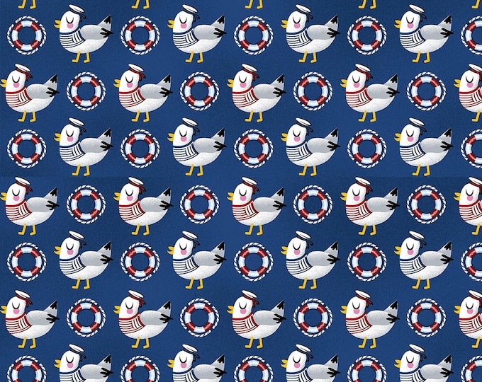 Studio E A Whale Of A Time Seagulls Medium Blue Premium Quality 100% Cotton Fabric (M682KK)