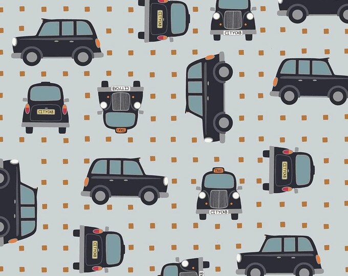Lewis & Irene London Cab Taxi Black with Copper Metallic Premium Quality 100% Cotton Fabric (M441)