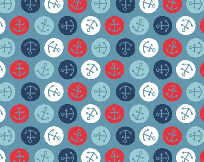 Camelot Fabrics Nautical Collection Tiny Anchors Toss Blue Premium Quality 100% Cotton Fabric (CA1057KK)