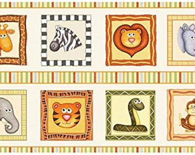 Quilting Treasures Jungle Buddies Panel 8 Large Animal Pictures 24x43in. Panel Premium Quality 100% Cotton Fabric by the panel (QT784)