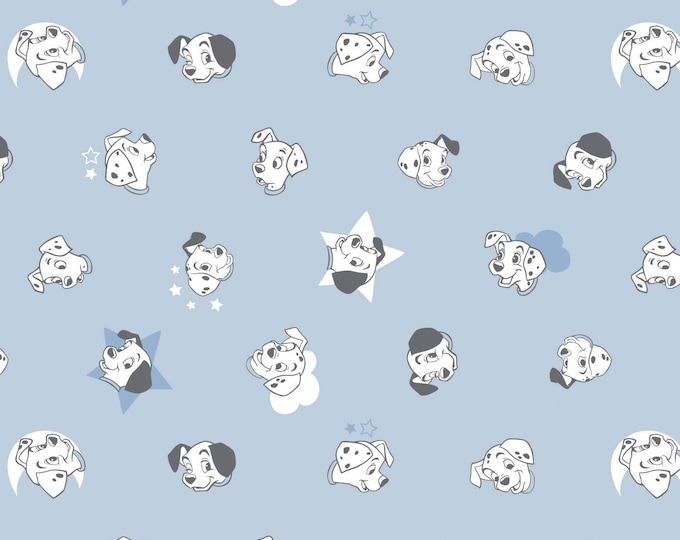 Camelot Fabrics Disney 101 Dalmatians Puppy Dogs Faces Light Blue Premium Quality 100% Cotton Fabric (CA29)