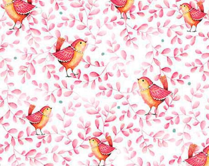 Quilting Treasures Love Grows Here Birds Lite Red Premium Quality 100% Cotton Fabric (QT718)