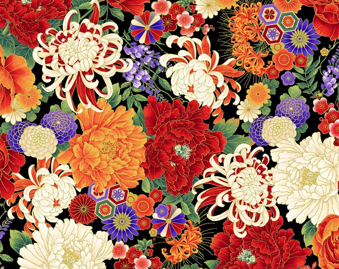 Timeless Treasures Koko-En Florals Medium Premium Quality 100% Cotton Fabric by The Yard. (TT1182KK)
