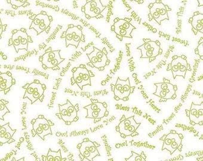 Quilting Treasures Owl in The Family Green & White Premium Quality 100% Cotton Fabric (QT292)