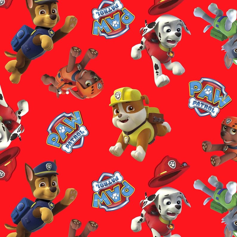 Paw Patrol Toss Puppies on Red 43 wide 100/% cotton premium quilting fabric DA4