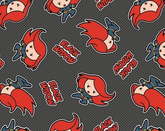 Camelot Fabrics Marvel Fabric Kawaii Black Widow in Slate Gray Premium Quality 100% Cotton Fabric (CA473KK)