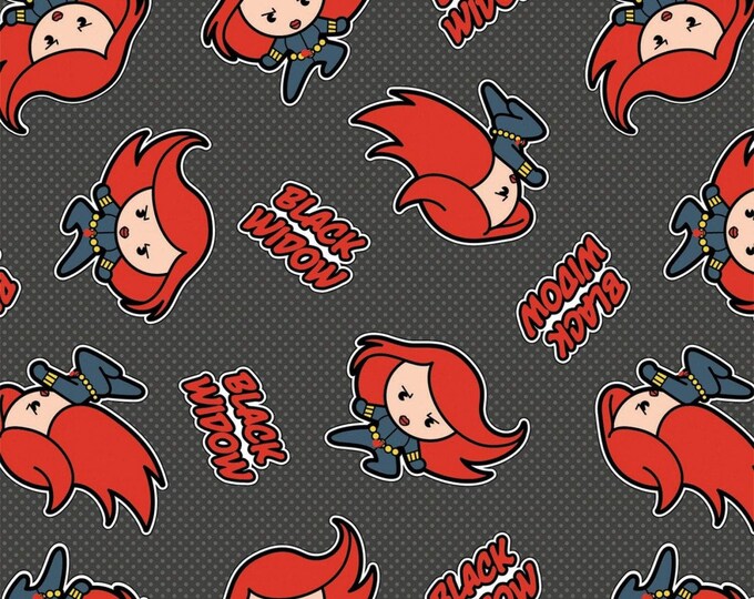 Camelot Fabrics Marvel Fabric Kawaii Black Widow in Slate Gray Premium Quality 100% Cotton Fabric (CA473KK)