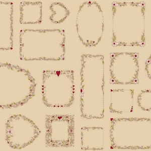 May include: A set of 20 decorative frames with floral and heart designs. The frames are in various shapes and sizes, and are perfect for adding a touch of elegance to any project.