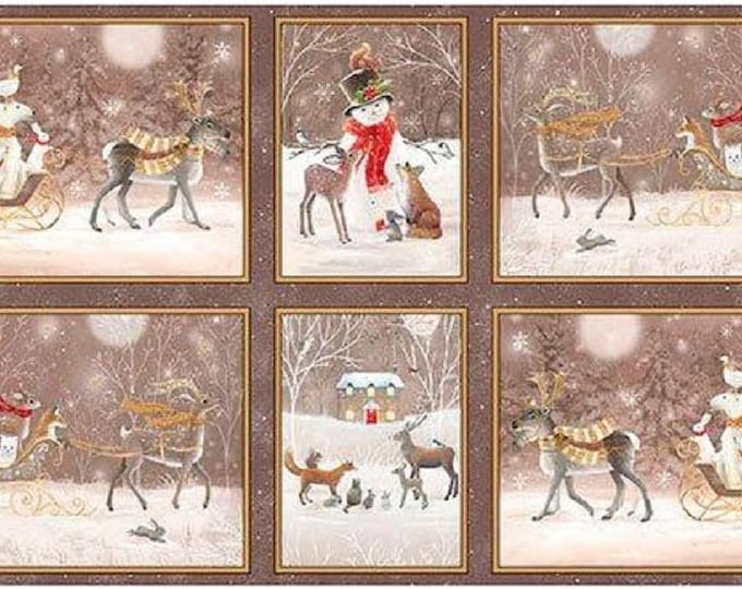 Quilting Treasures Woodland Dream Winter Vignette Patches 24x43" Panel Taupe Premium Quality 100% Cotton Fabric by the Panel (QT760)