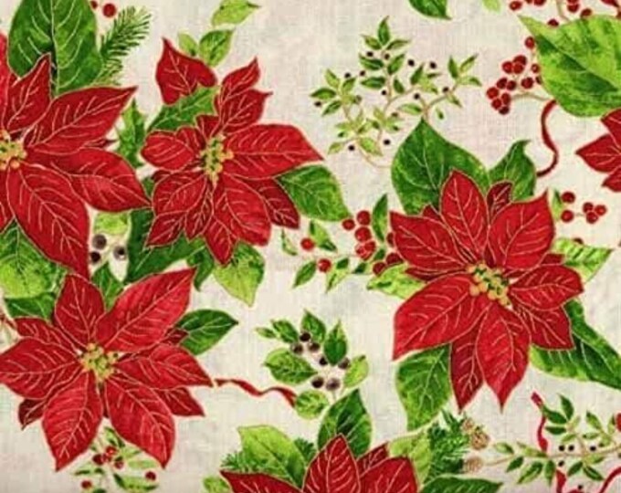 Fabri-Quilt A Happy Christmas Poinset Premium Quality 100% Cotton Fabric (FQ6)