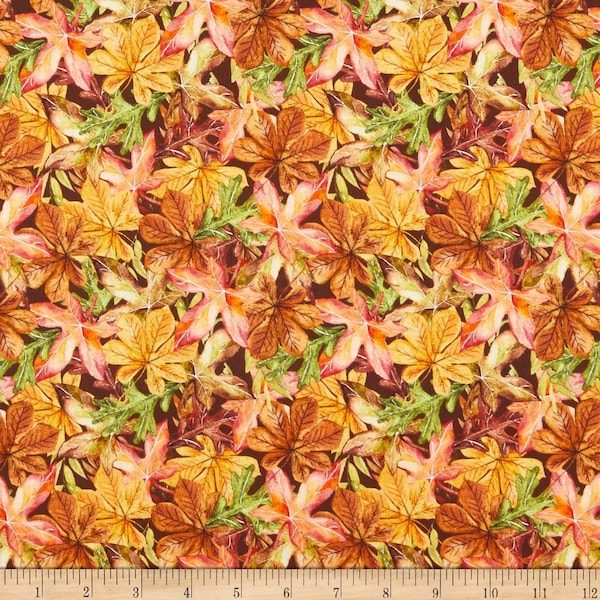 Fabric Editions Holiday Rustic Harvest Leaves Multi Premium Quality 100% Cotton Fabric (M601)