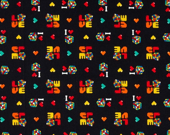 Camelot Fabrics I Love Rubik's Collection I Love Rubik's Black Premium Quality 100% Cotton Fabric (CA552KK)